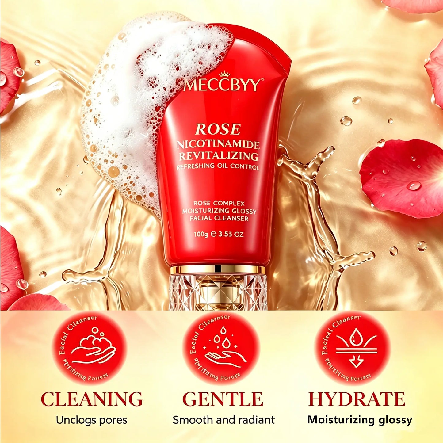 MECCBYY Rose Face Wash – Pore Cleanser&Deep Hydration